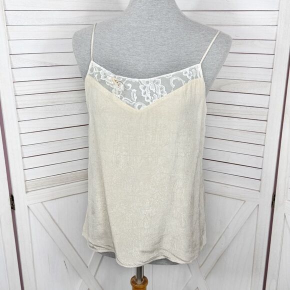 Jon Wesley Y2K Lace Trim Camisole Top Ivory White Small Rosette Pearls - Picture 1 of 11